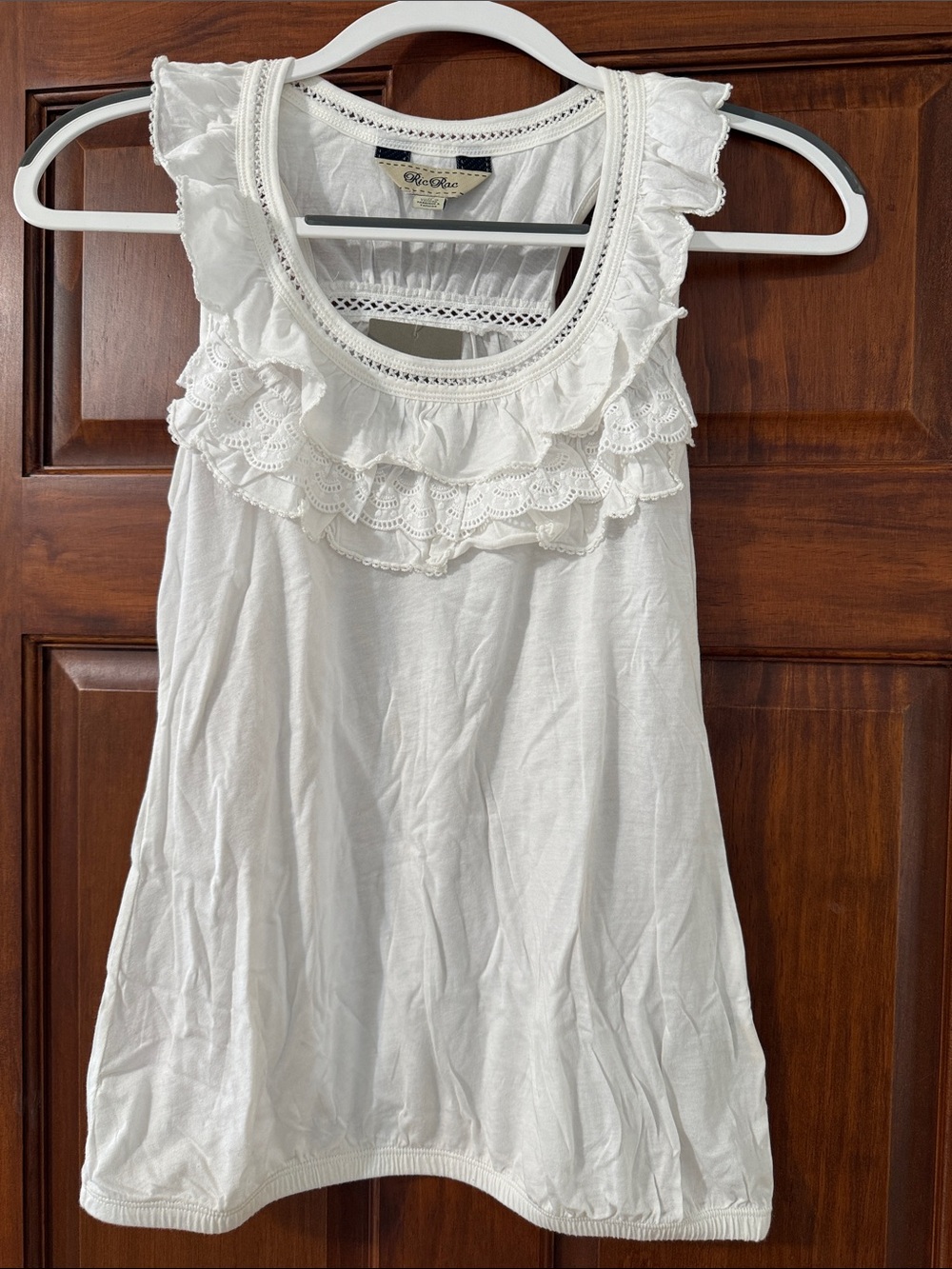 Anthropologie White Ruffled Eyelet Scoop Neck Camisole